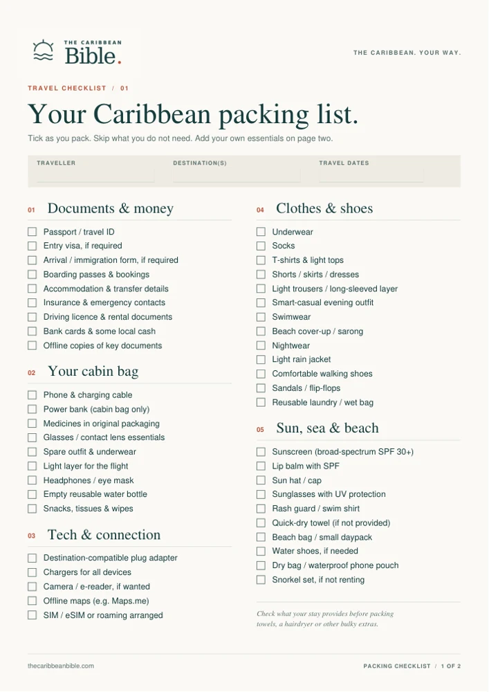Caribbean packing checklist