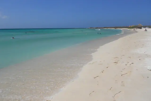 White sand and turquoise shallows on the coast of Aruba