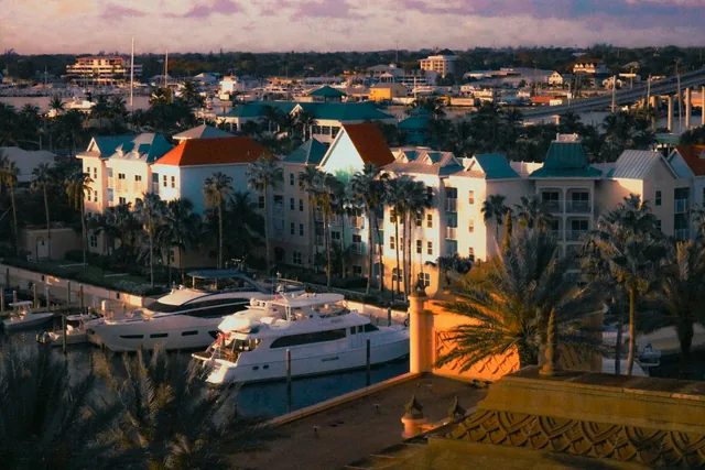 Boats and waterfront buildings at a marina in Nassau