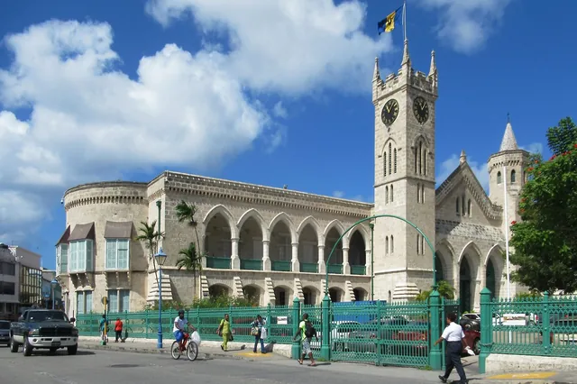 The Parliament Buildings and clock tower in Bridgetown, Barbados.