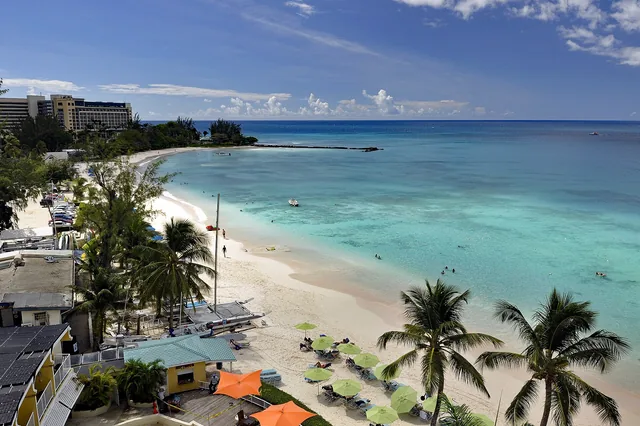 The beach and clear water at Carlisle Bay, Barbados.
