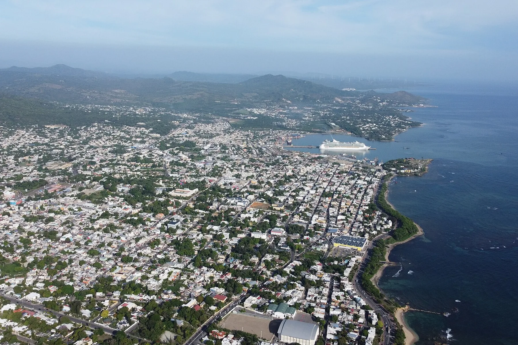 An aerial view of Puerto Plata and its coastline, Dominican Republic.