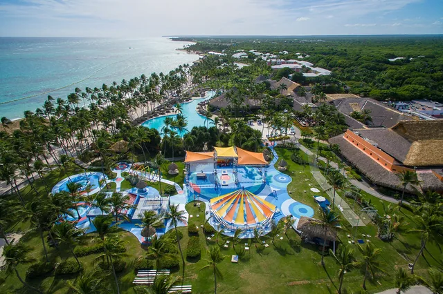 An aerial view of Club Med Punta Cana and the coast, Dominican Republic.