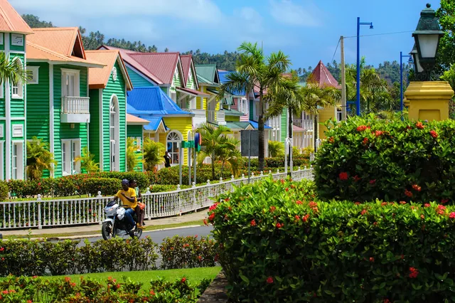 Colourful houses in Santa Bárbara de Samaná, Dominican Republic.