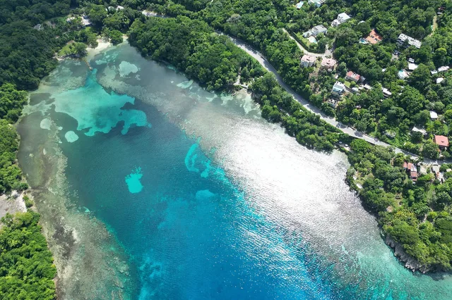 An aerial view of San San near Port Antonio, Jamaica.