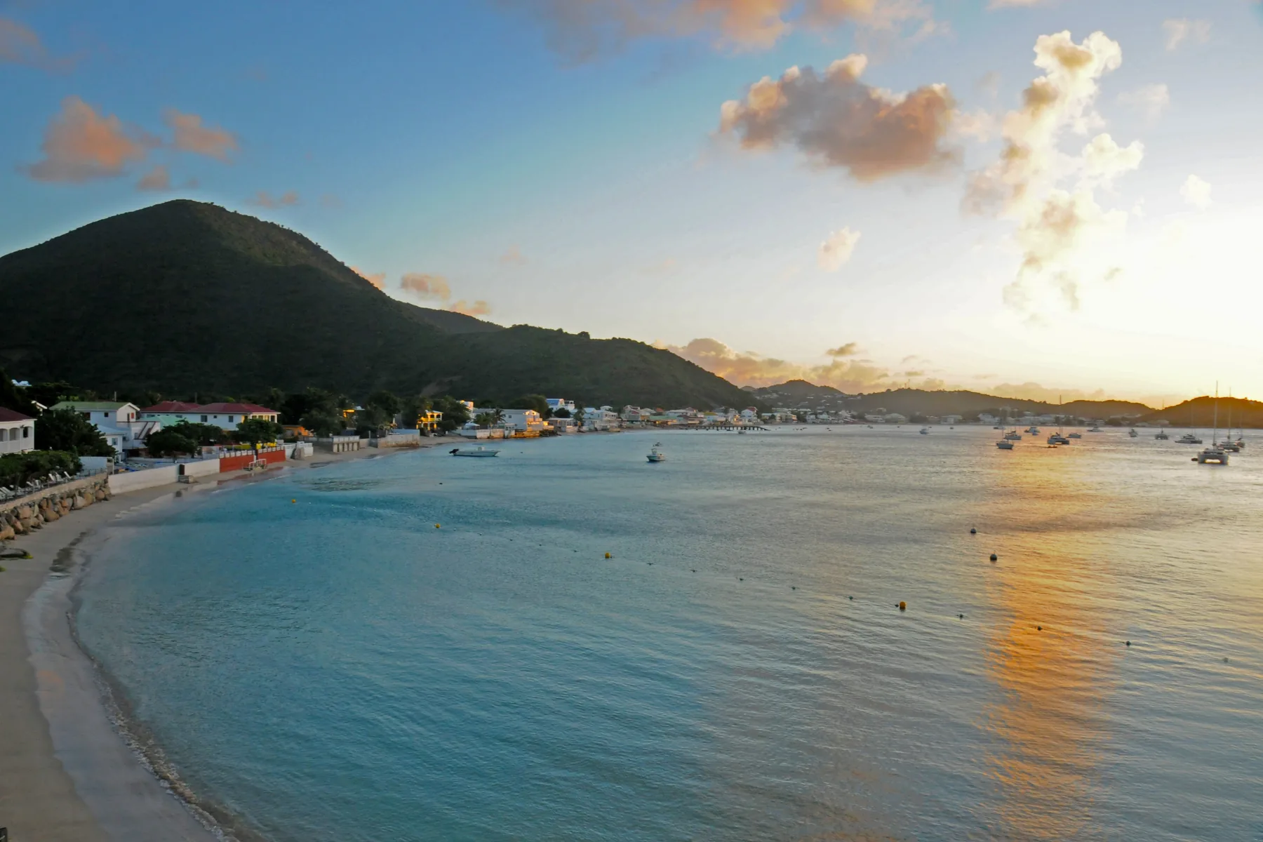 Grand Case Bay at sunset, Saint-Martin.