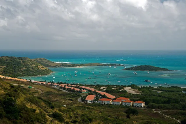 A view across the bay at Cul-de-Sac towards Pinel, Saint-Martin.
