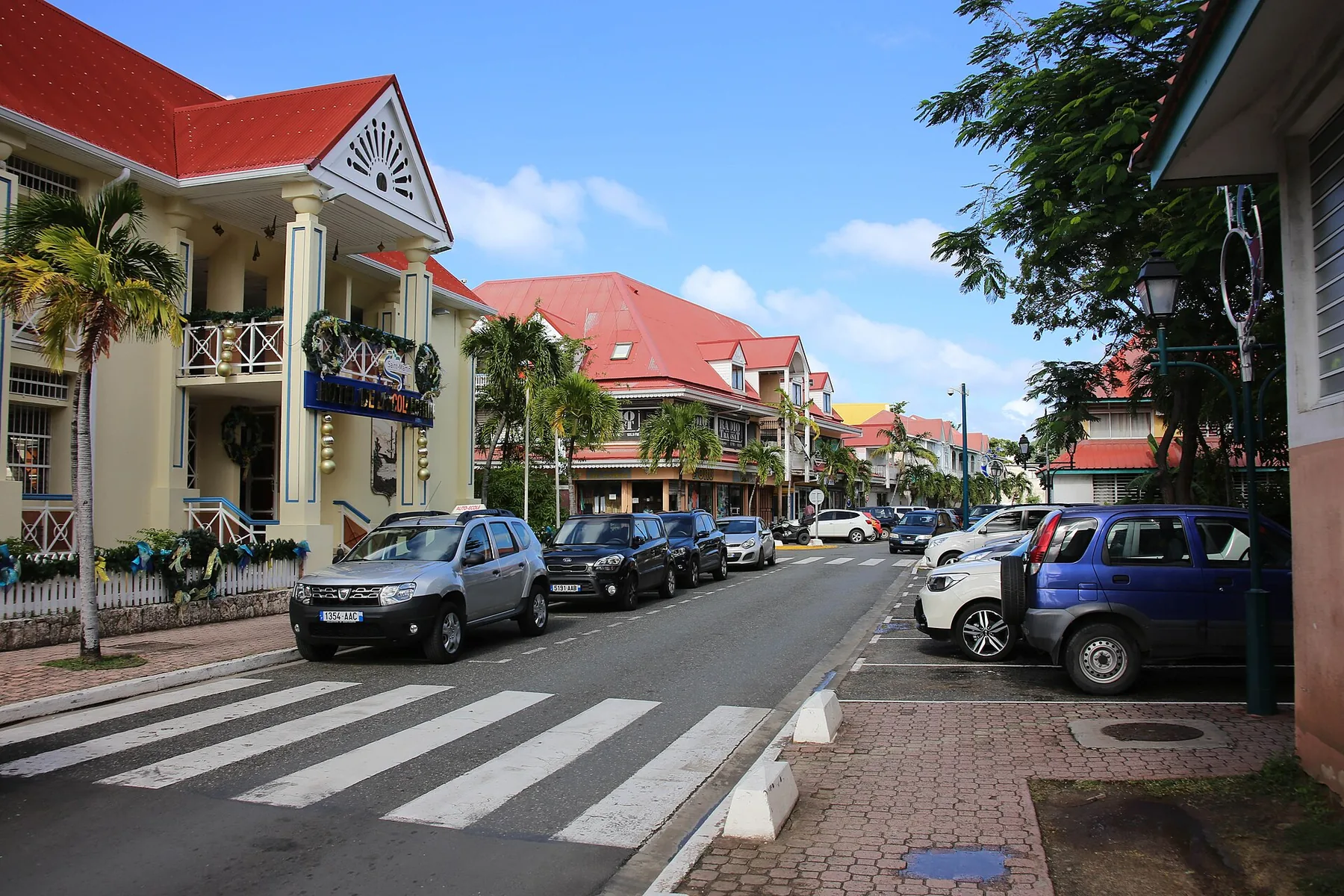 Cars along a street in Marigot, Saint-Martin.